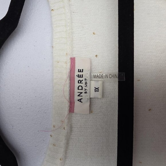 Andree By Unit Sweater Womens 1X Sequin V Neck Pullover Balloon Sleeve - Picture 5 of 8